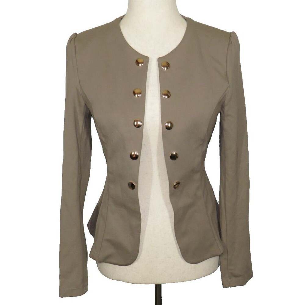 Halara Taupe Ponte Knit Gold Tone Button Military Blazer Size Small